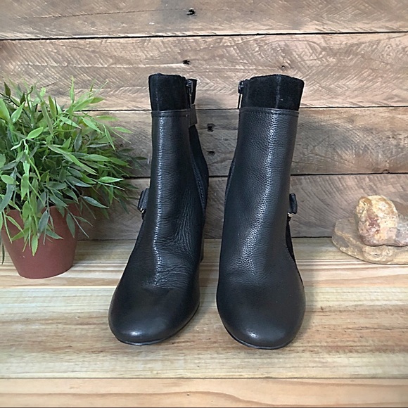 Nine West black leather & suede heeled booties - Picture 2 of 8